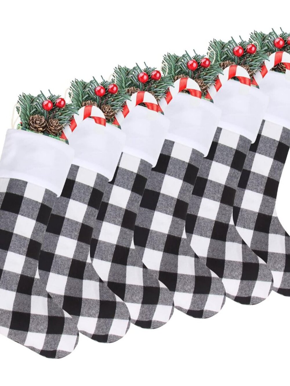Christmas Buffalo Plaid Stockings,6 Pack 18 Inches Large Black White Plaid Stock